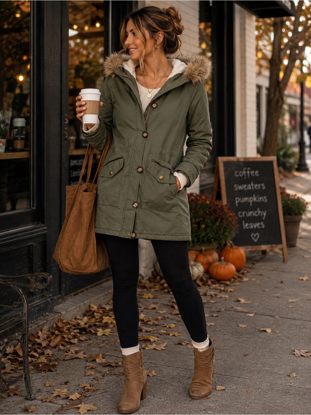 Ambiance Olive Green Sherpa Lined Hooded Parka Jacket Faux Fur Size L
